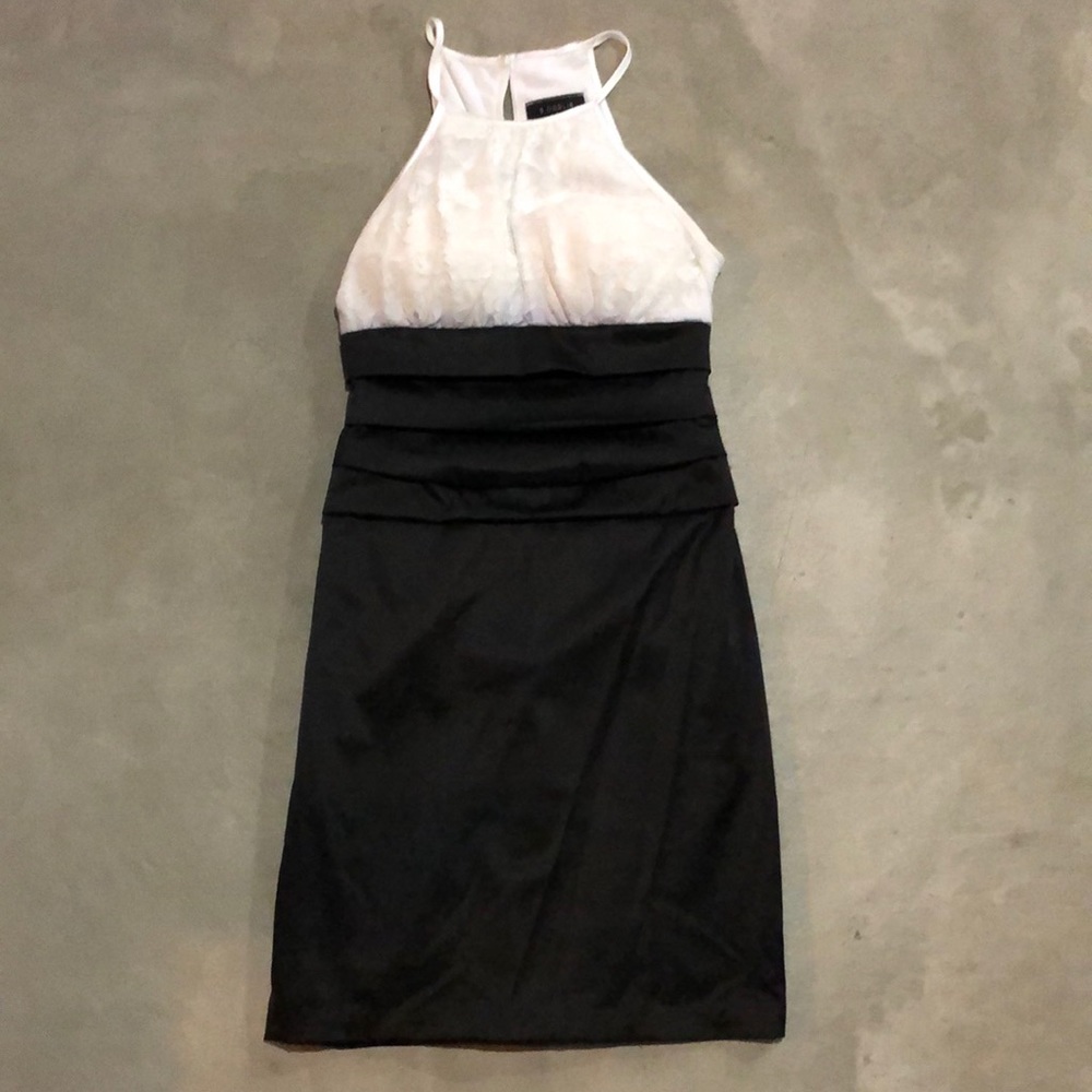 Black Satin and White Lace Cocktail Dress